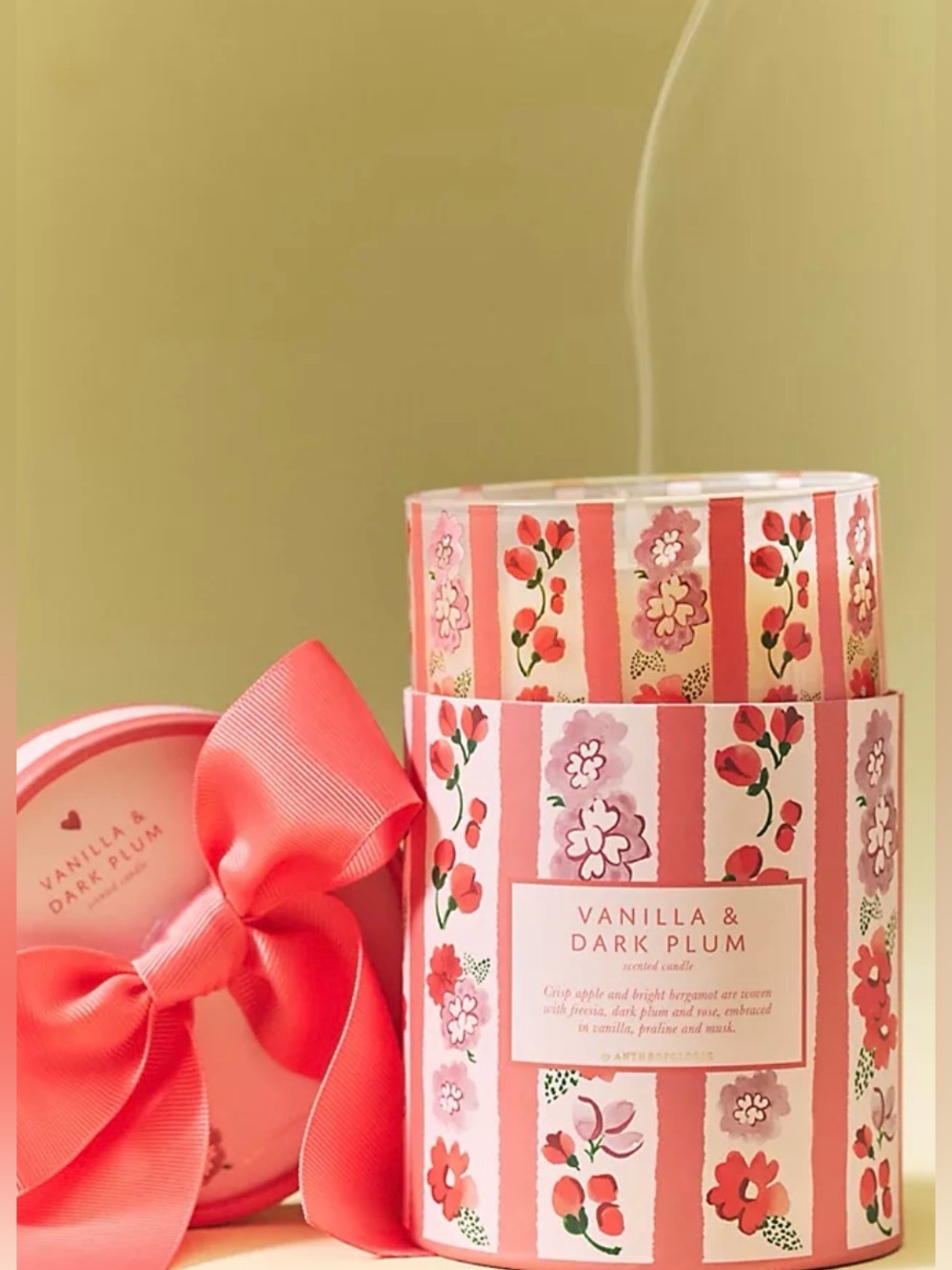 Anthropologie Fruity Vanilla & Dark Plum Boxed Glass Candle